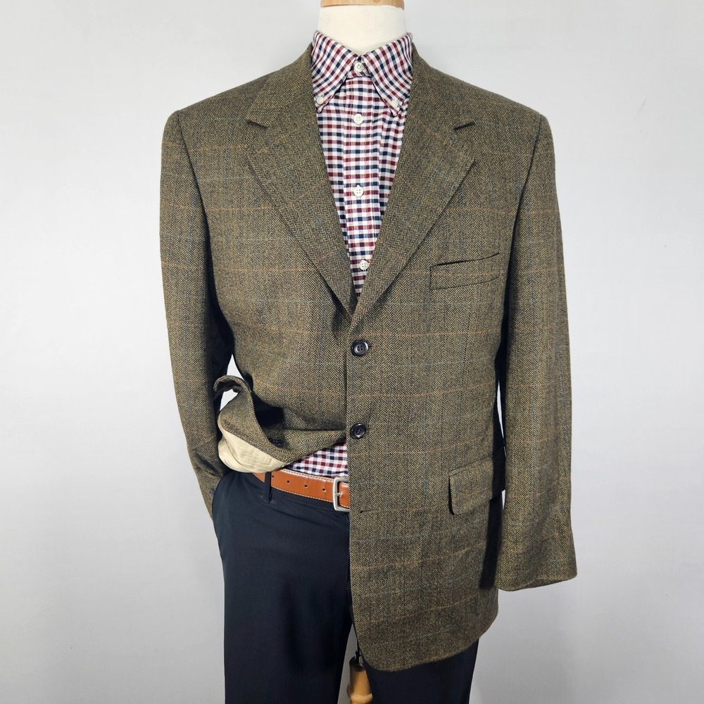 Bill Blass Black Label Mens Three Button Sport Coat Flannel Herringbone Wool 42R